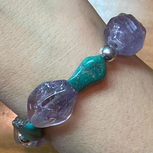 Carolyn Pollack Sterling Silver Amethyst & Green Turquoise Bracelet For Women - Picture 1 of 10